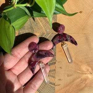 Polymer Clay Moon Crystal Earrings